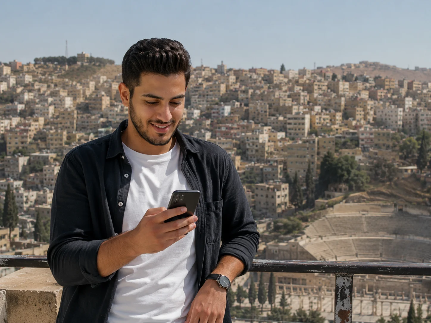 شاب أردني يستخدم تطبيق وكيل 1xBet في عمّان